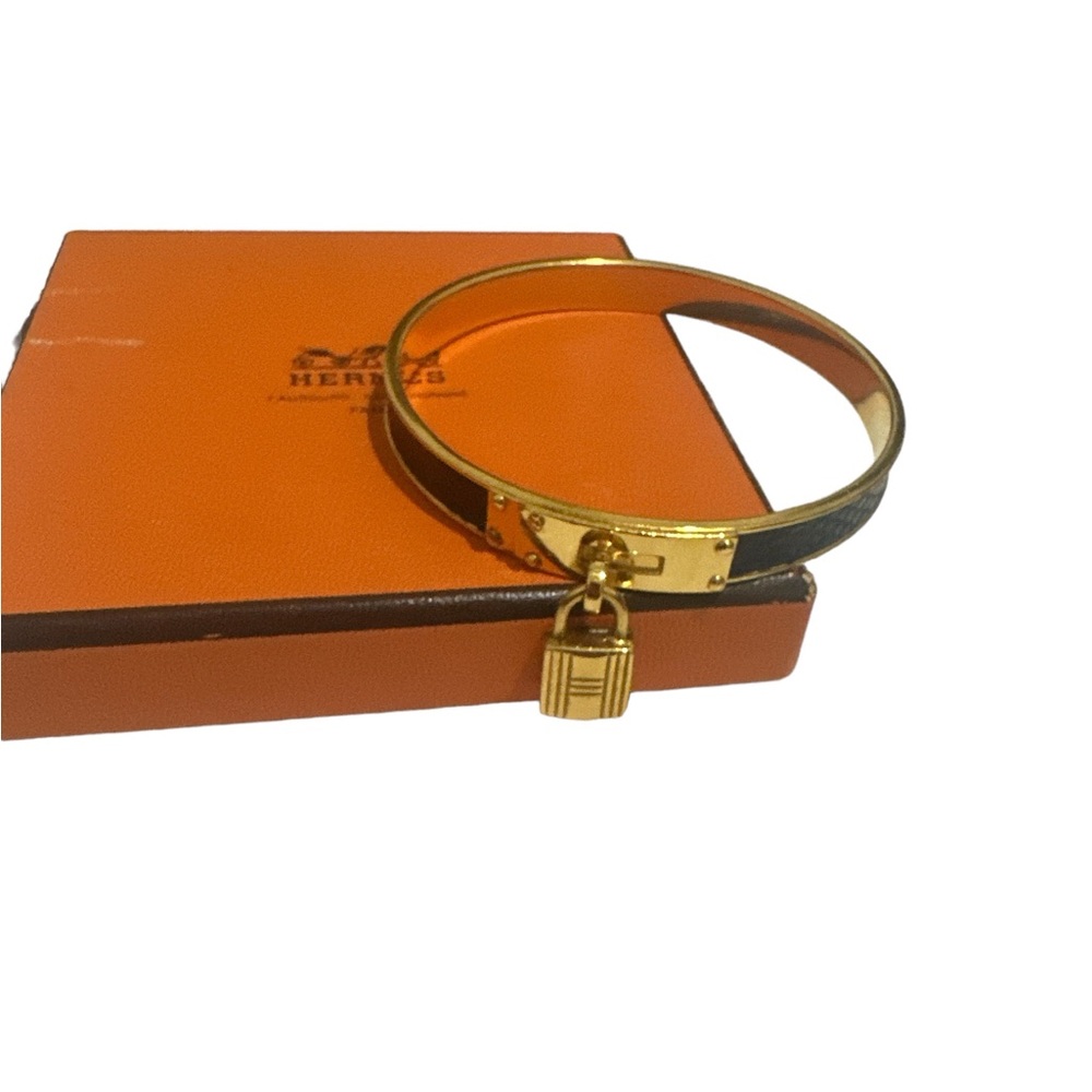 [ SOLD ] Hermes Kelly Padlock Bangle Navy Blue Lizard GHW Vintage Pre-own